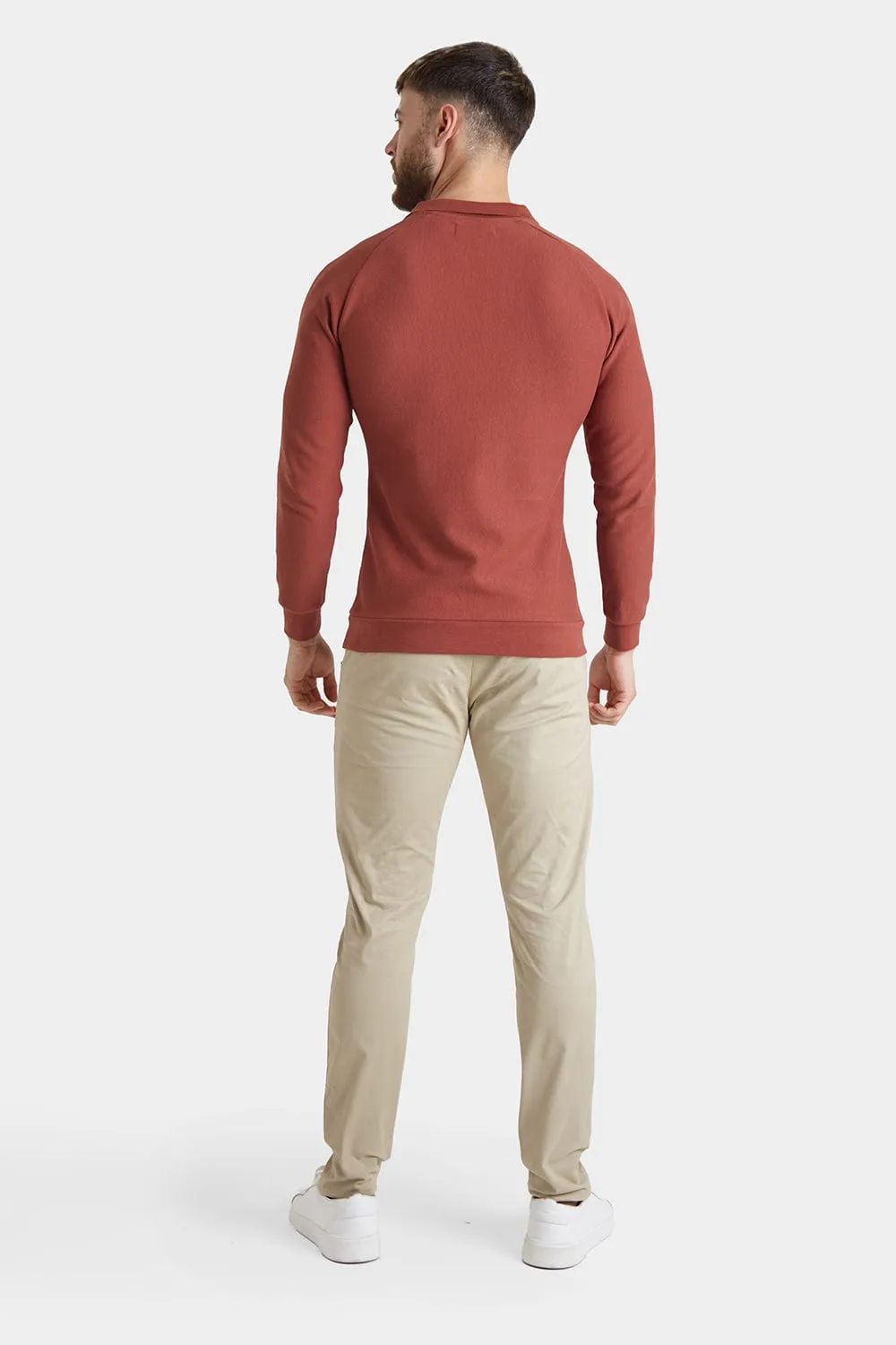 Textured Open Collar Polo in Brick