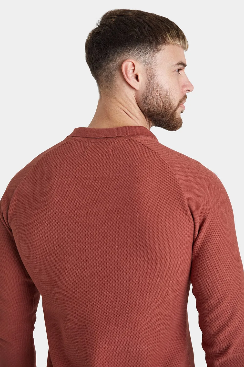 Textured Open Collar Polo in Brick