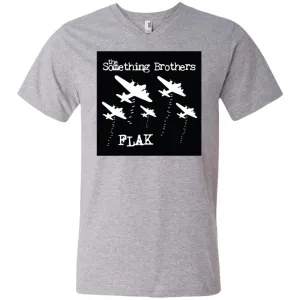 The Something Brothers FLAK Bombers Men's Printed V-Neck T-Shirt - White over Black Background