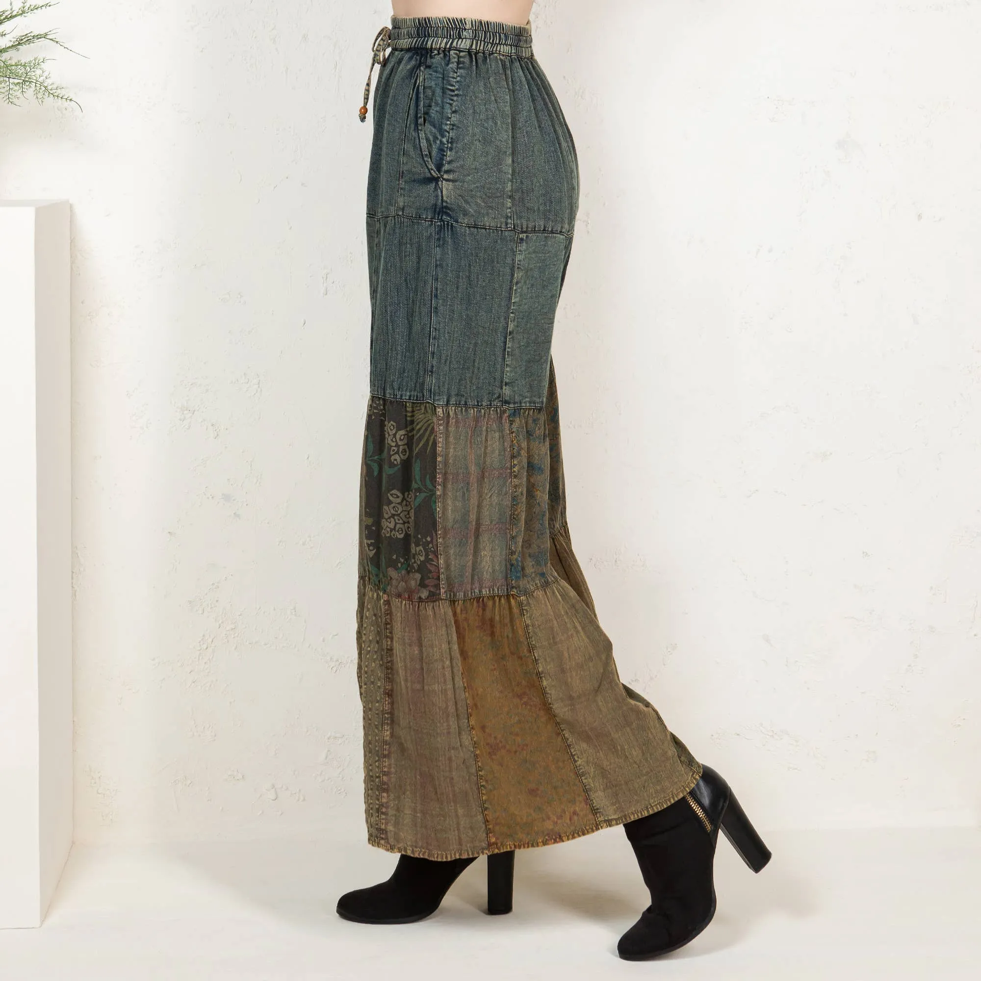 Tiered Patch Insert Denim Young Threads Pants: Gravel