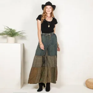 Tiered Patch Insert Denim Young Threads Pants: Gravel