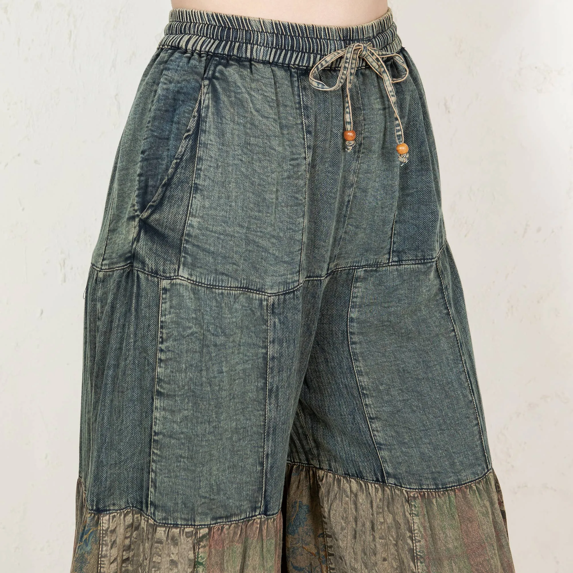 Tiered Patch Insert Denim Young Threads Pants: Gravel