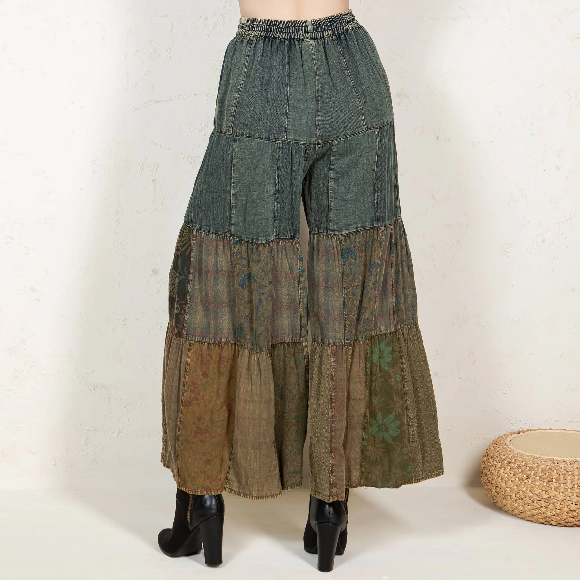 Tiered Patch Insert Denim Young Threads Pants: Gravel