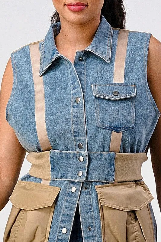 TRENDY CONTRAST DENIM JACKET