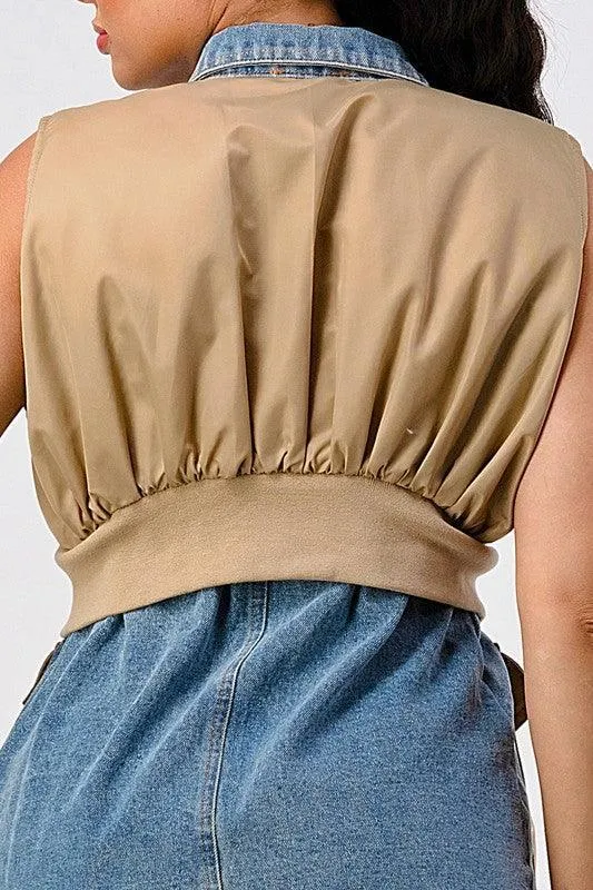 TRENDY CONTRAST DENIM JACKET