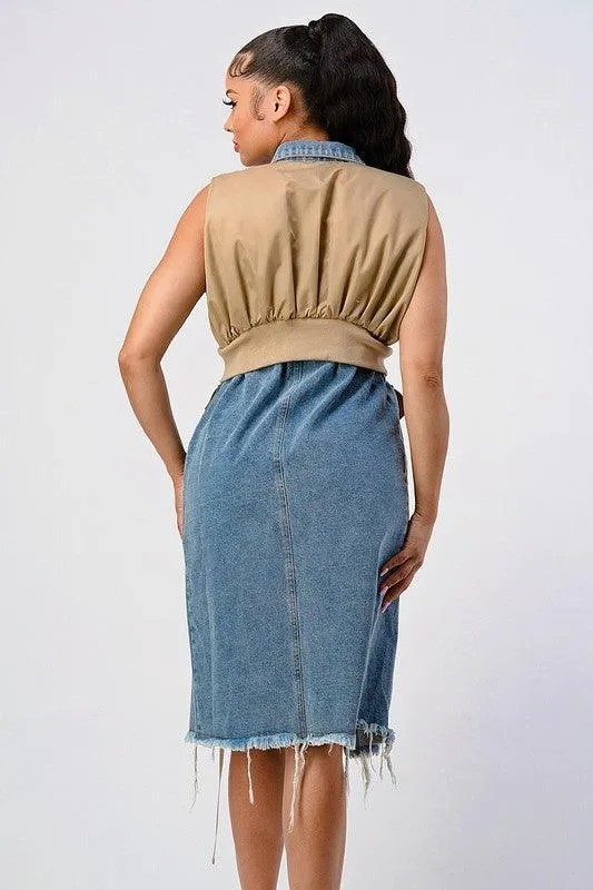 TRENDY CONTRAST DENIM JACKET