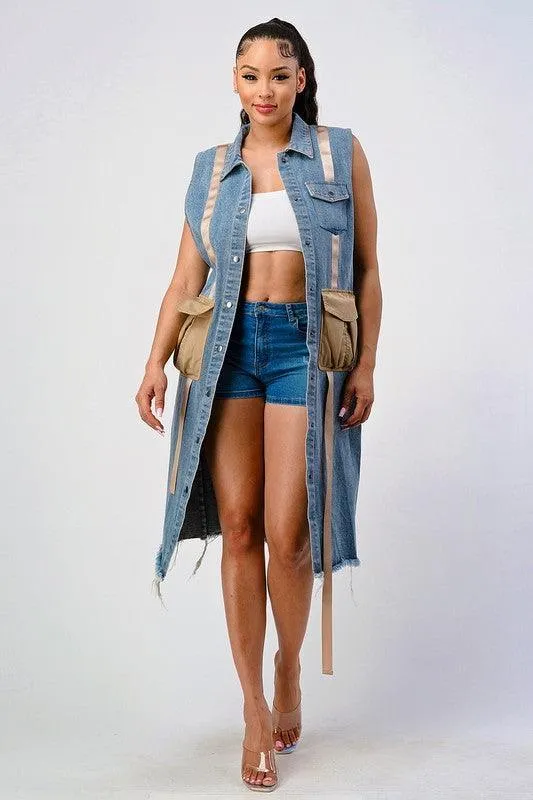 TRENDY CONTRAST DENIM JACKET