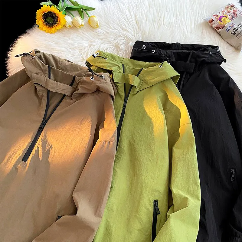 Trendy Solid Color Windbreaker for Camping and Mountaineering