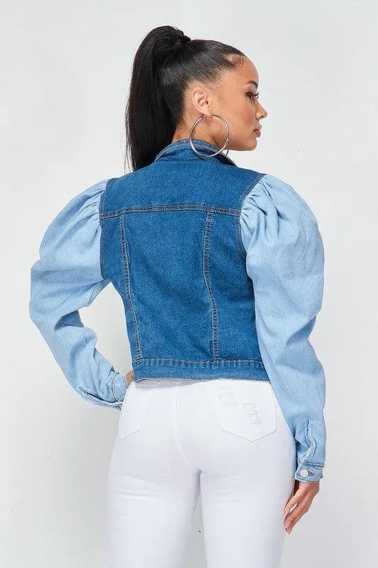 TWO TONE BUBBLE SHOULDER DENIM JACKET