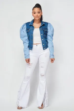 TWO TONE BUBBLE SHOULDER DENIM JACKET