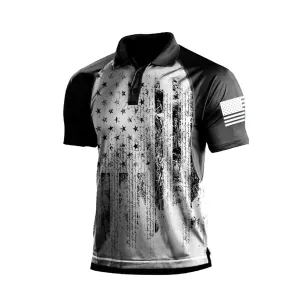 USA FLAG RAGLAN PRINTED POLO SHIRT