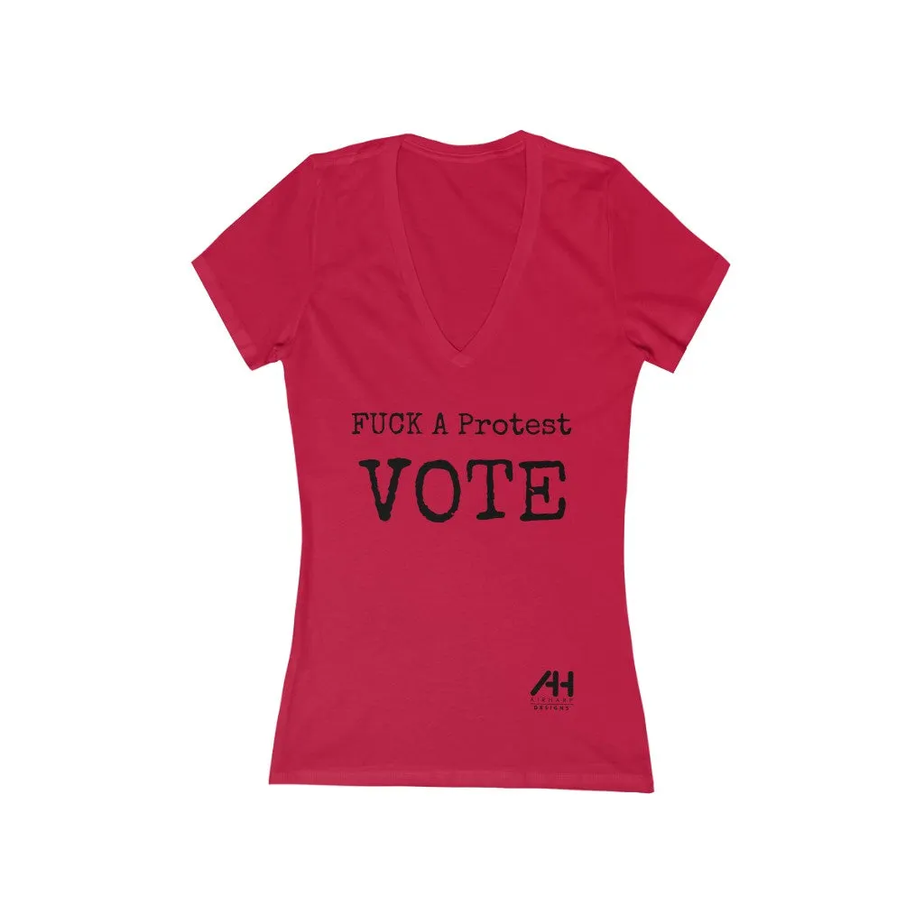 V-neck FUCK A Protest Women's Jersey Short Sleeve Deep V-Neck Tee