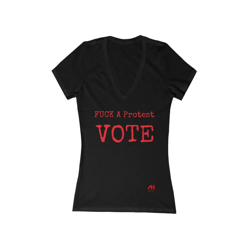 V-neck FUCK A Protest Women's Jersey Short Sleeve Deep V-Neck Tee