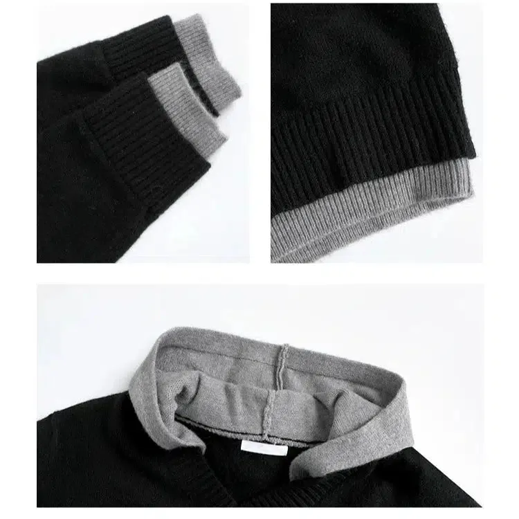 V-Neck Hooded Two-piece Pullover