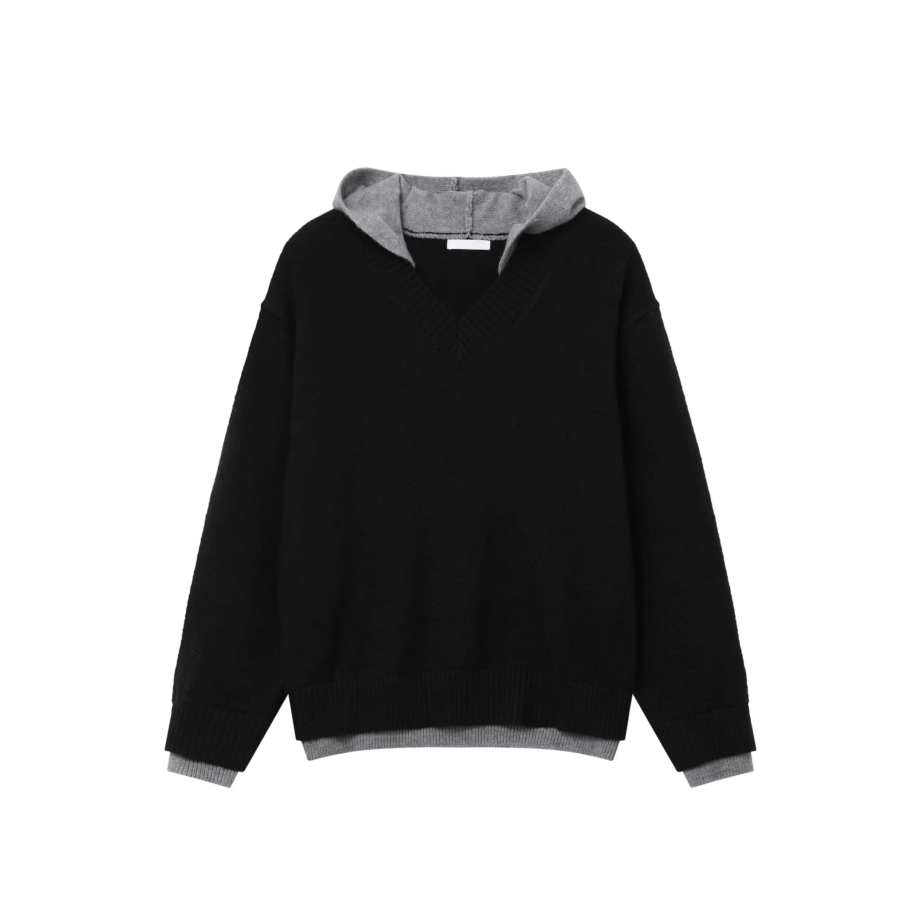V-Neck Hooded Two-piece Pullover