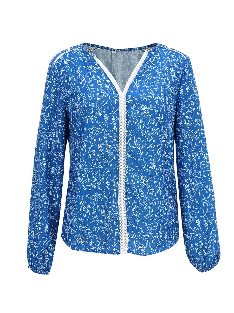 V Neck Lace Stitching Shirt
