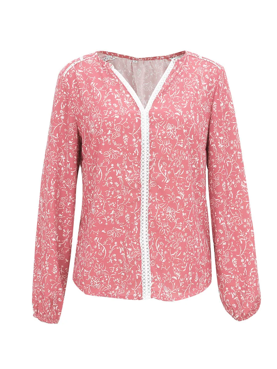 V Neck Lace Stitching Shirt