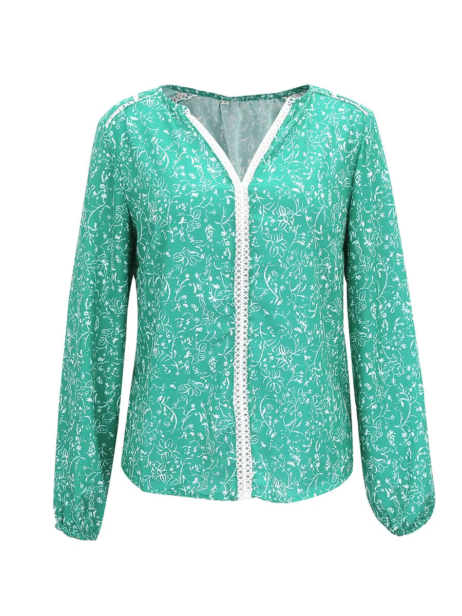 V Neck Lace Stitching Shirt