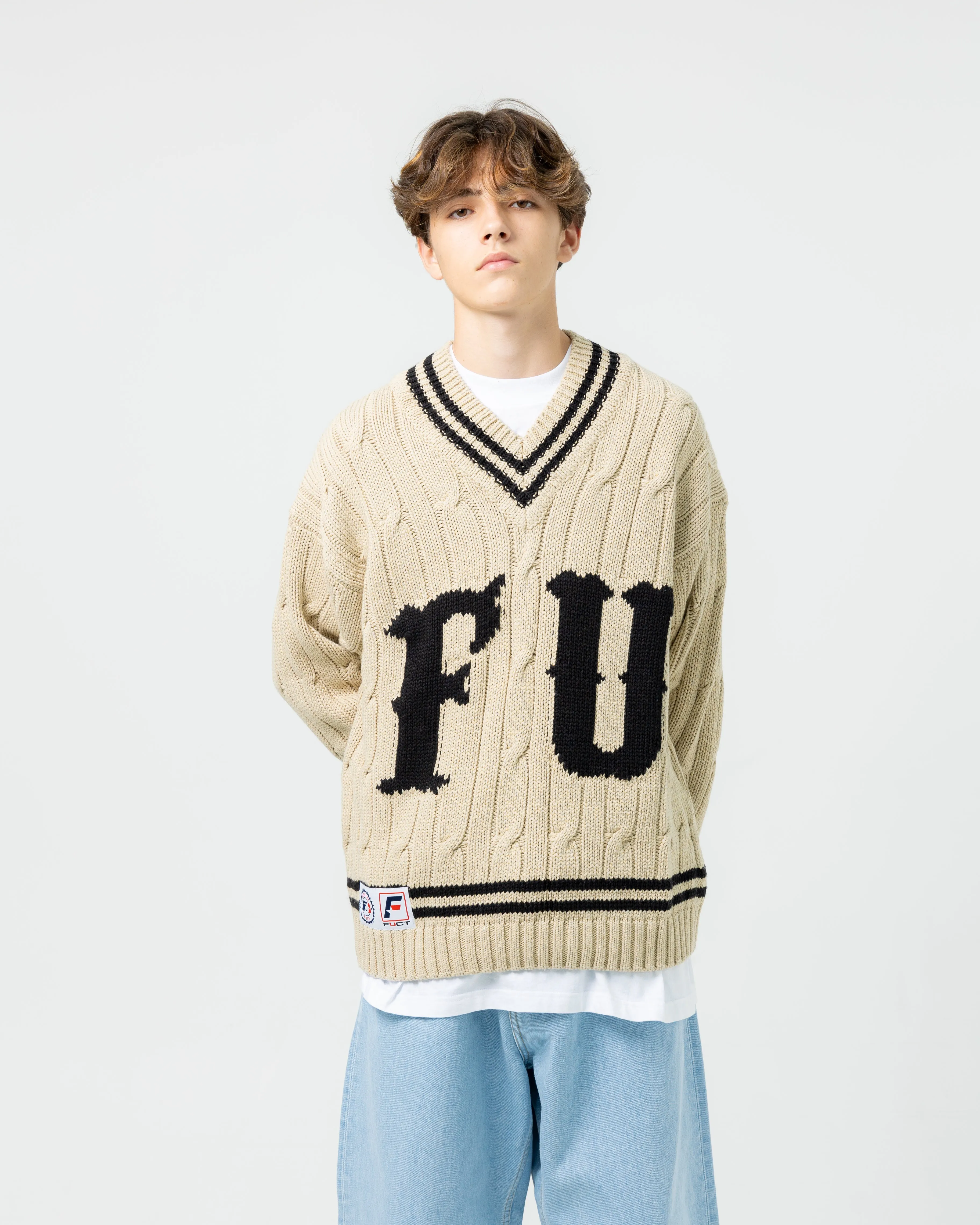 V Neck Letterman | Sand