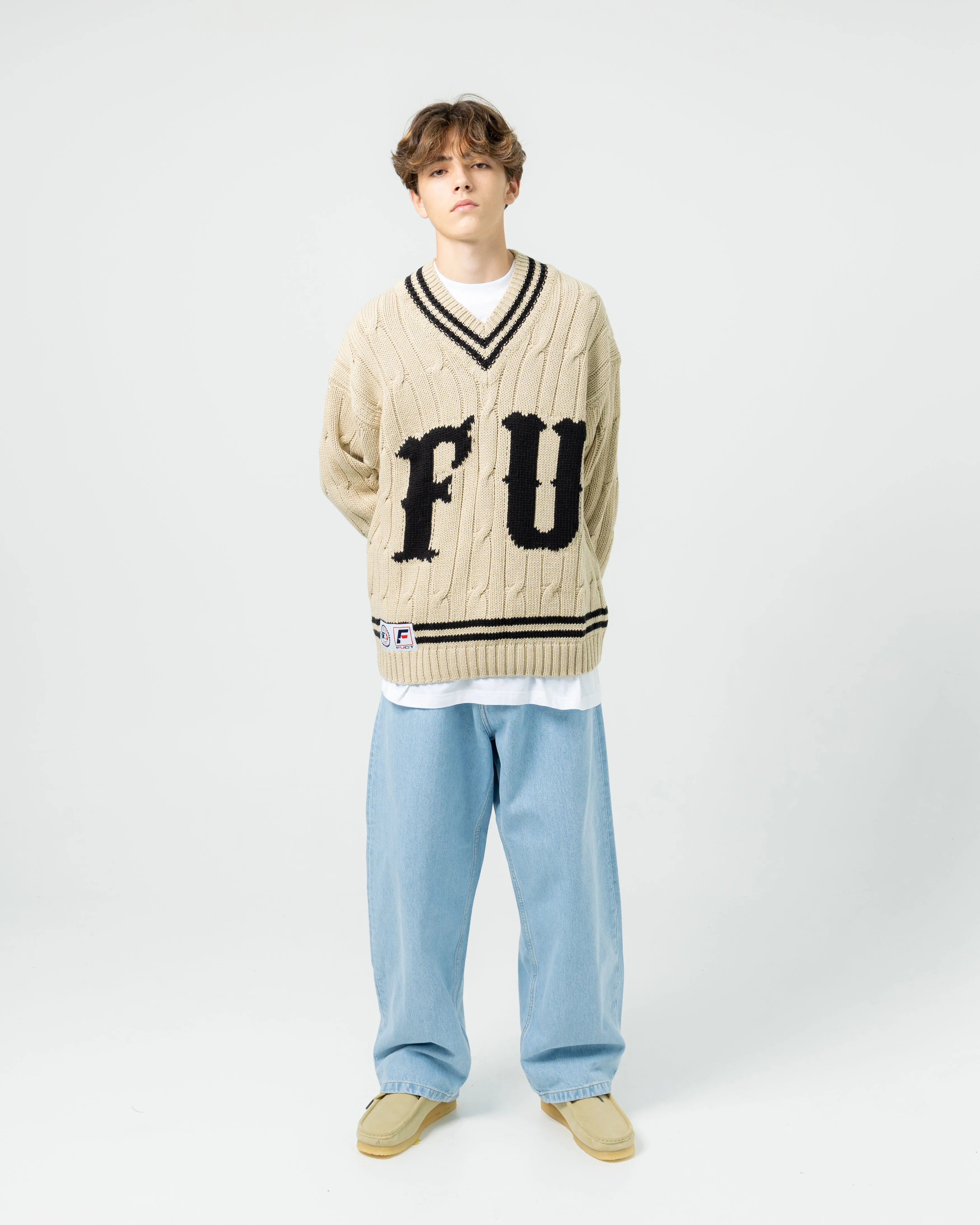 V Neck Letterman | Sand