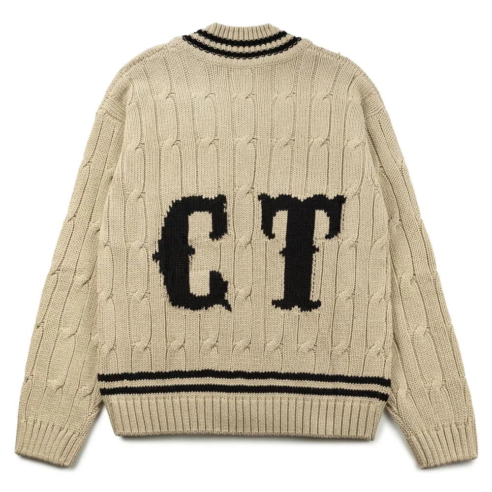V Neck Letterman | Sand