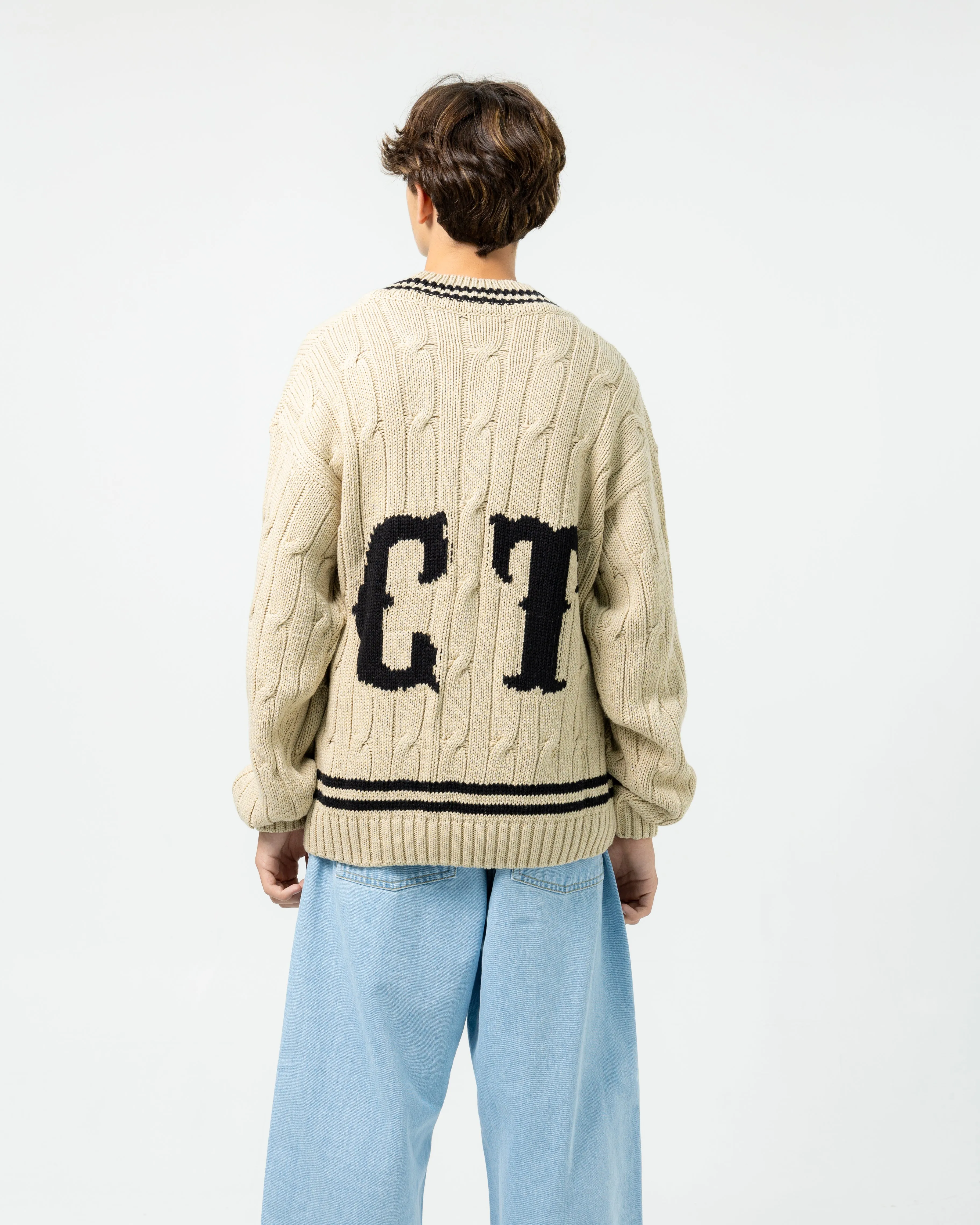 V Neck Letterman | Sand