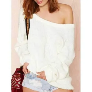 V Neck Open Back Long Sleeve Sweater - White One Size(fit Size Xs To M)