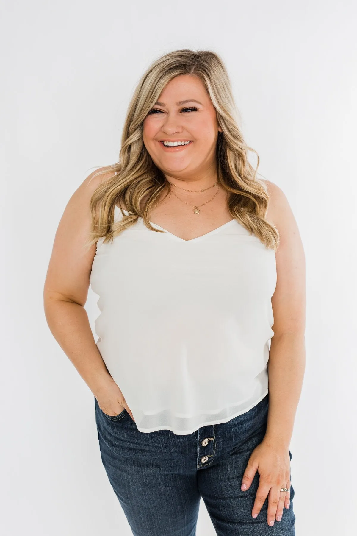 V-Neck Shift Tank Top- Off White