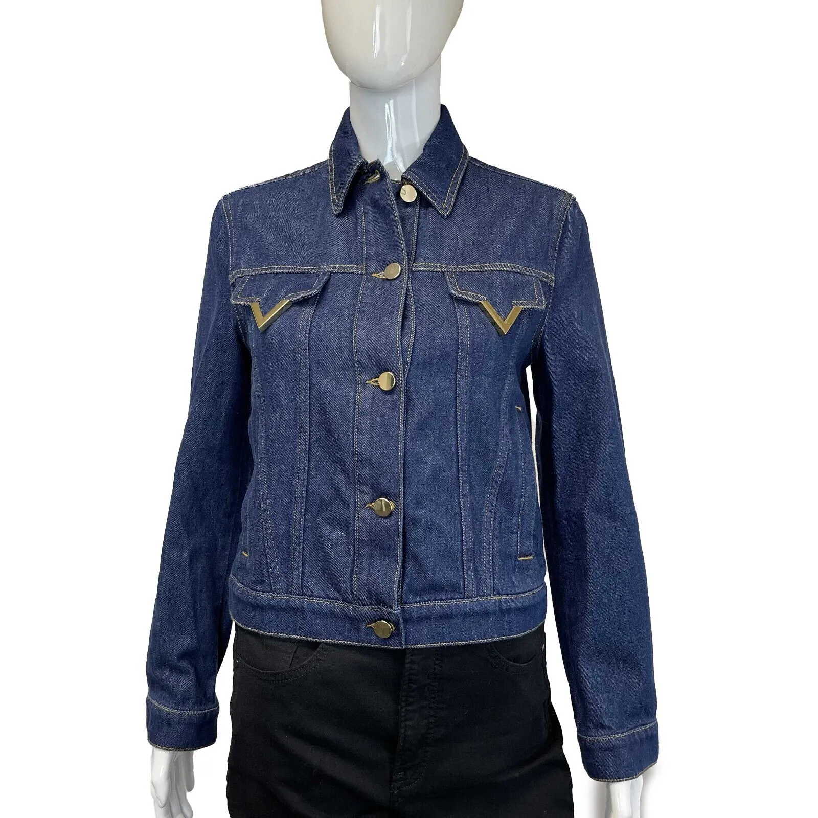 Valentino Pristine V Metal Logo Denim Blue Jacket XS Denim 36 US 0
