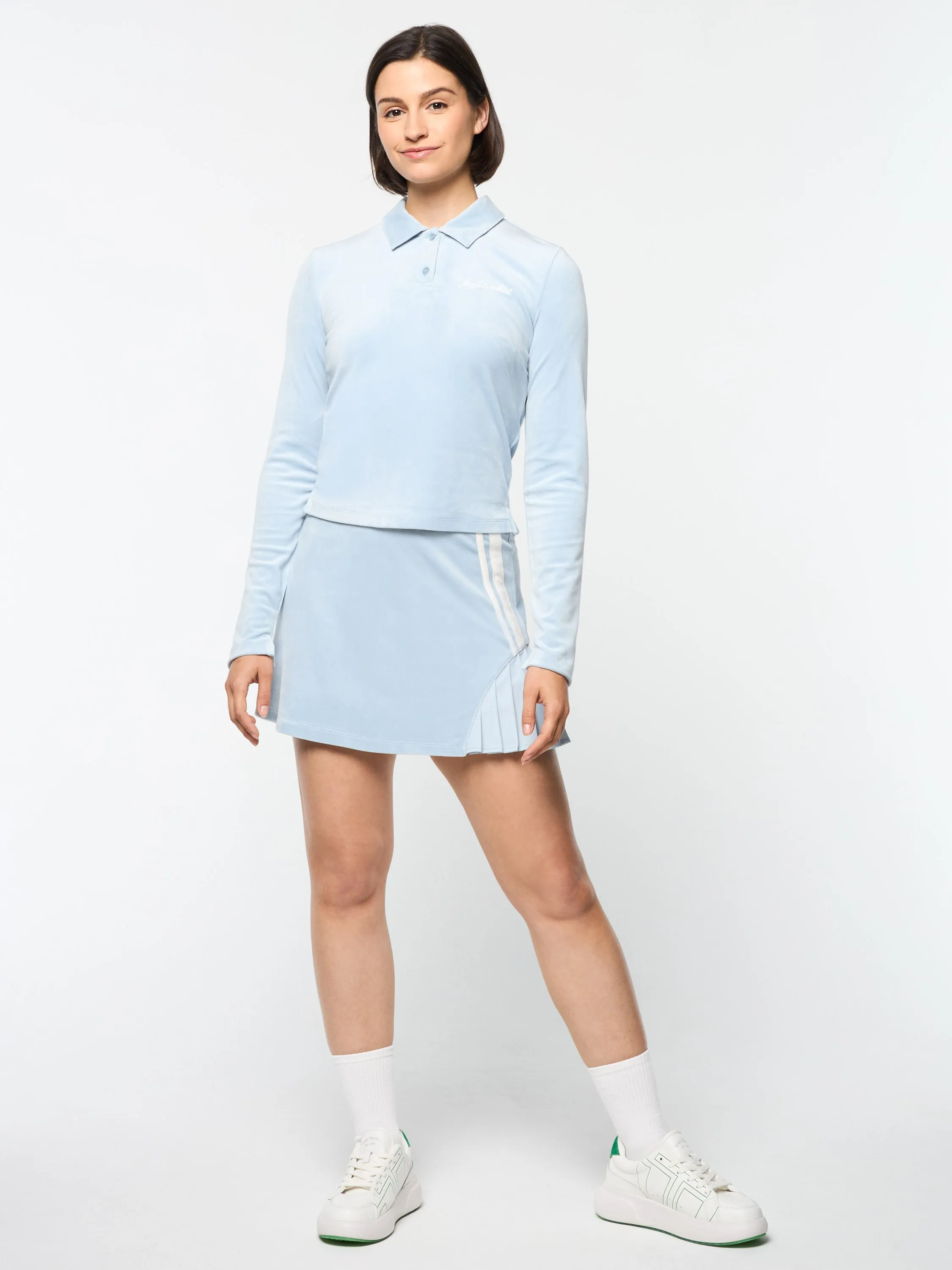 Veneto Velour Long Sleeve Polo- Celestial Blue
