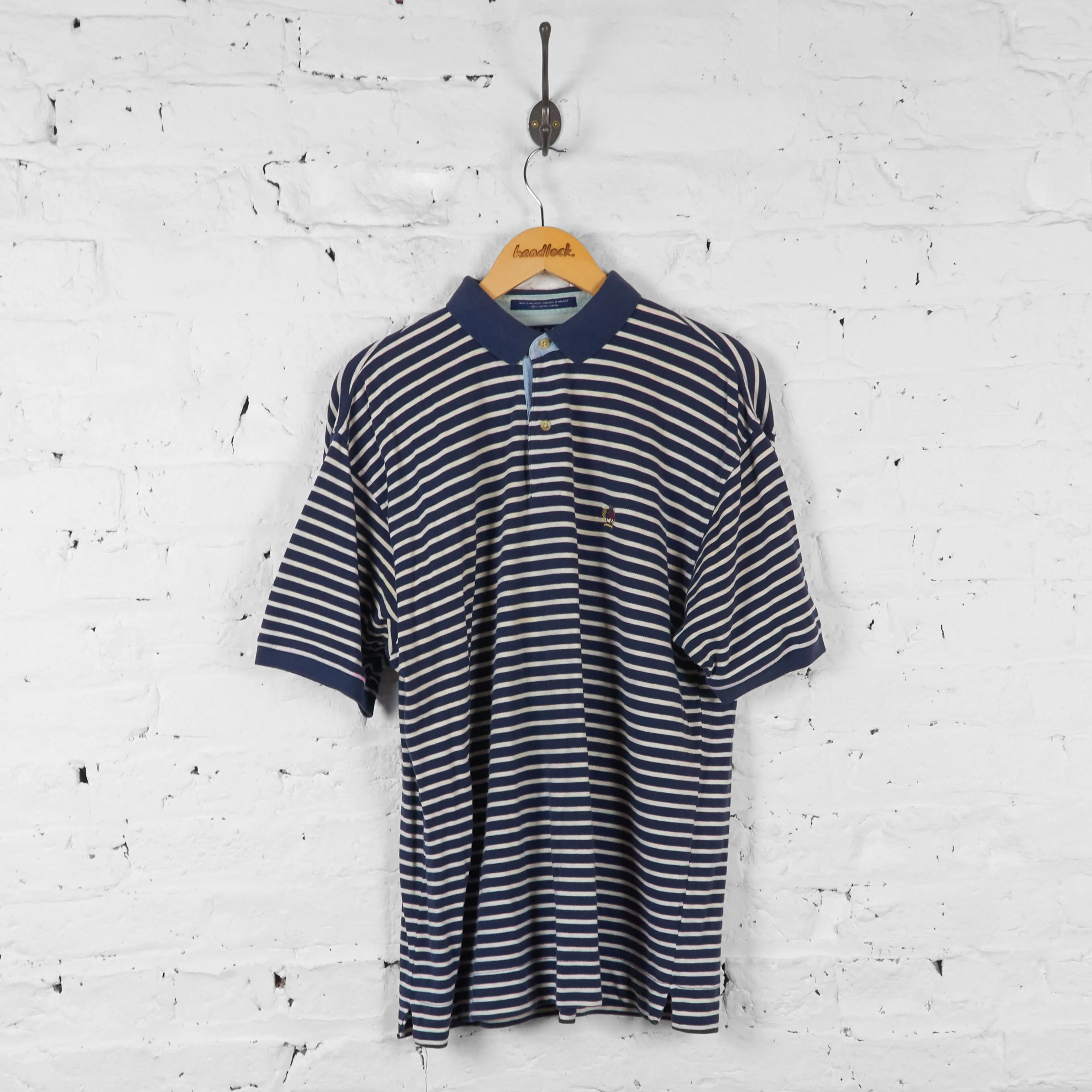 Vintage Striped Tommy Hilfiger Polo Shirt - Navy/White - M