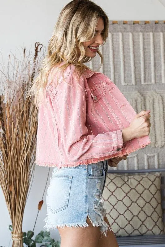 Washed Denim Jacket with Rhinestone