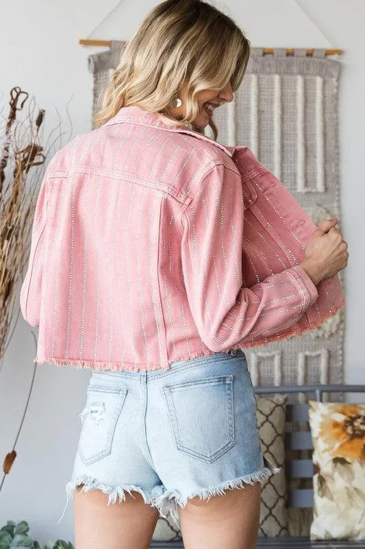 Washed Denim Jacket with Rhinestone