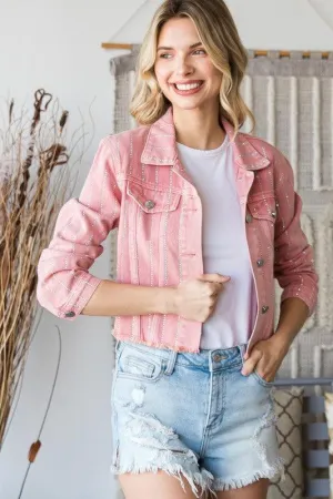 Washed Denim Jacket with Rhinestone