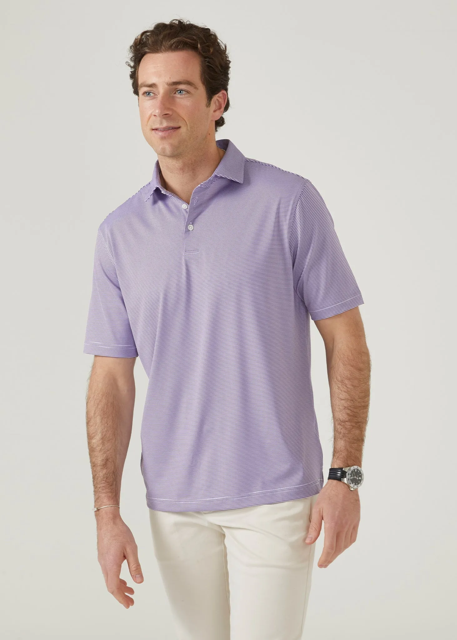 Waterbeach Striped Polo Shirt In Plum - Sports Fit