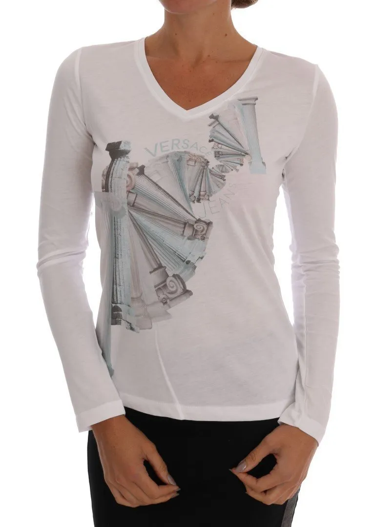White Cotton V-neck Pullover Sweater