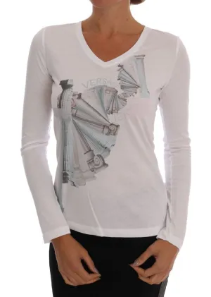 White Cotton V-neck Pullover Sweater