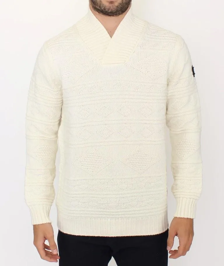 White knitted wool sweater