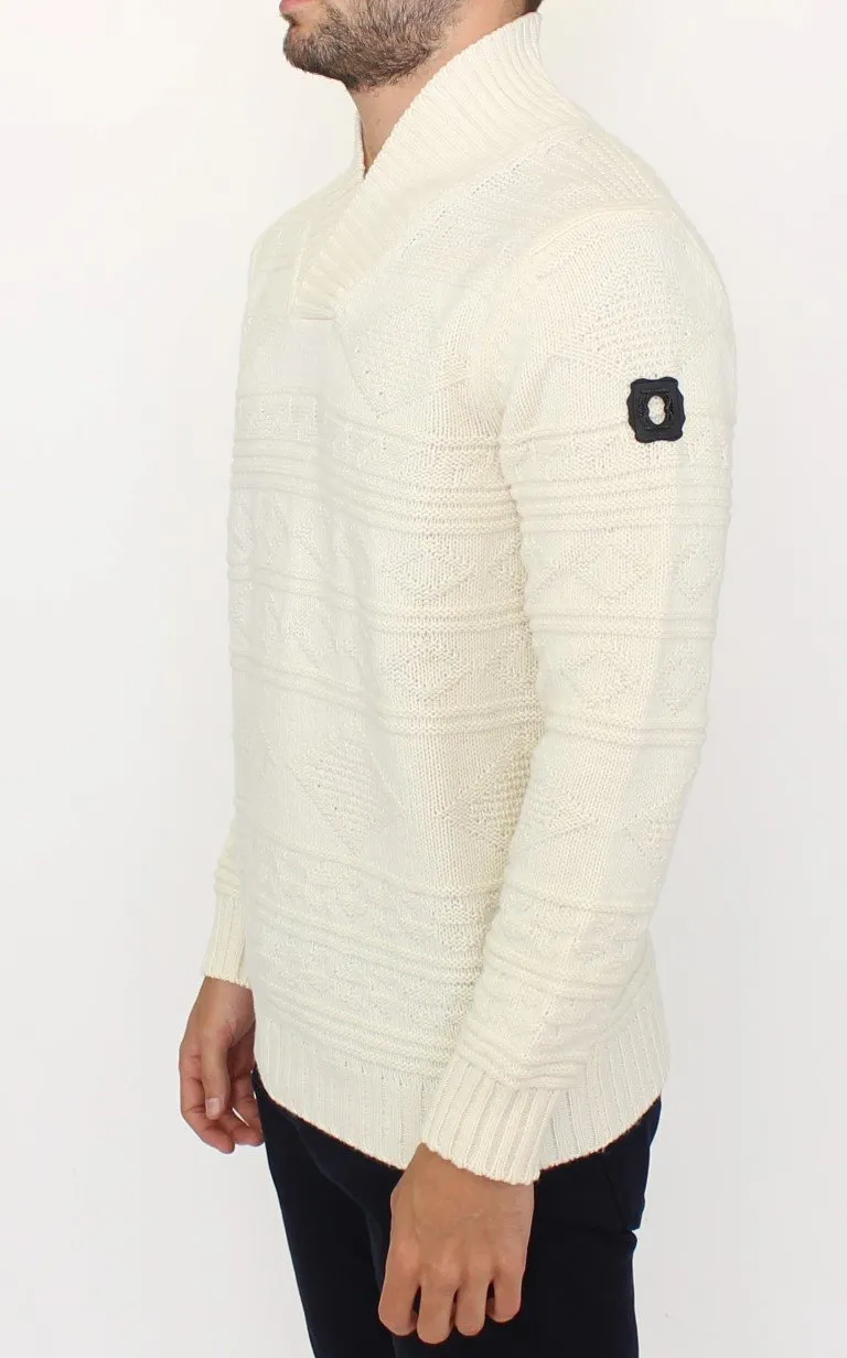 White knitted wool sweater