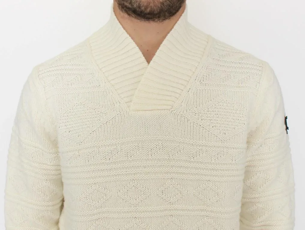 White knitted wool sweater