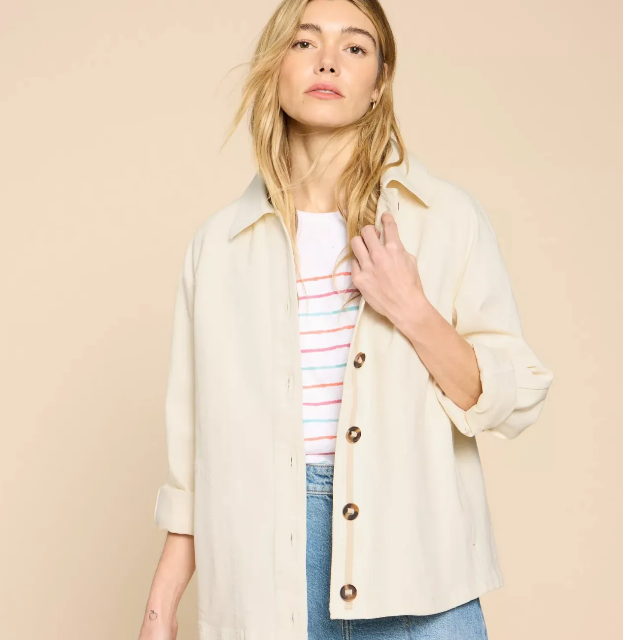 White Stuff UK Eden Denim Jacket Light Natural