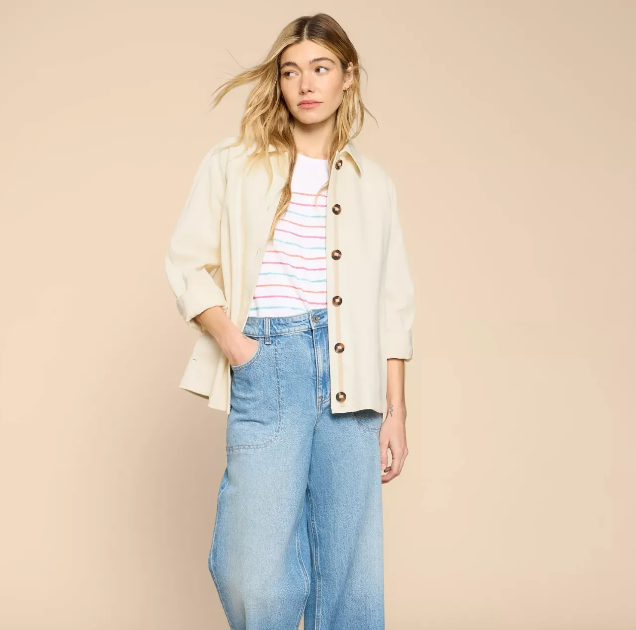 White Stuff UK Eden Denim Jacket Light Natural