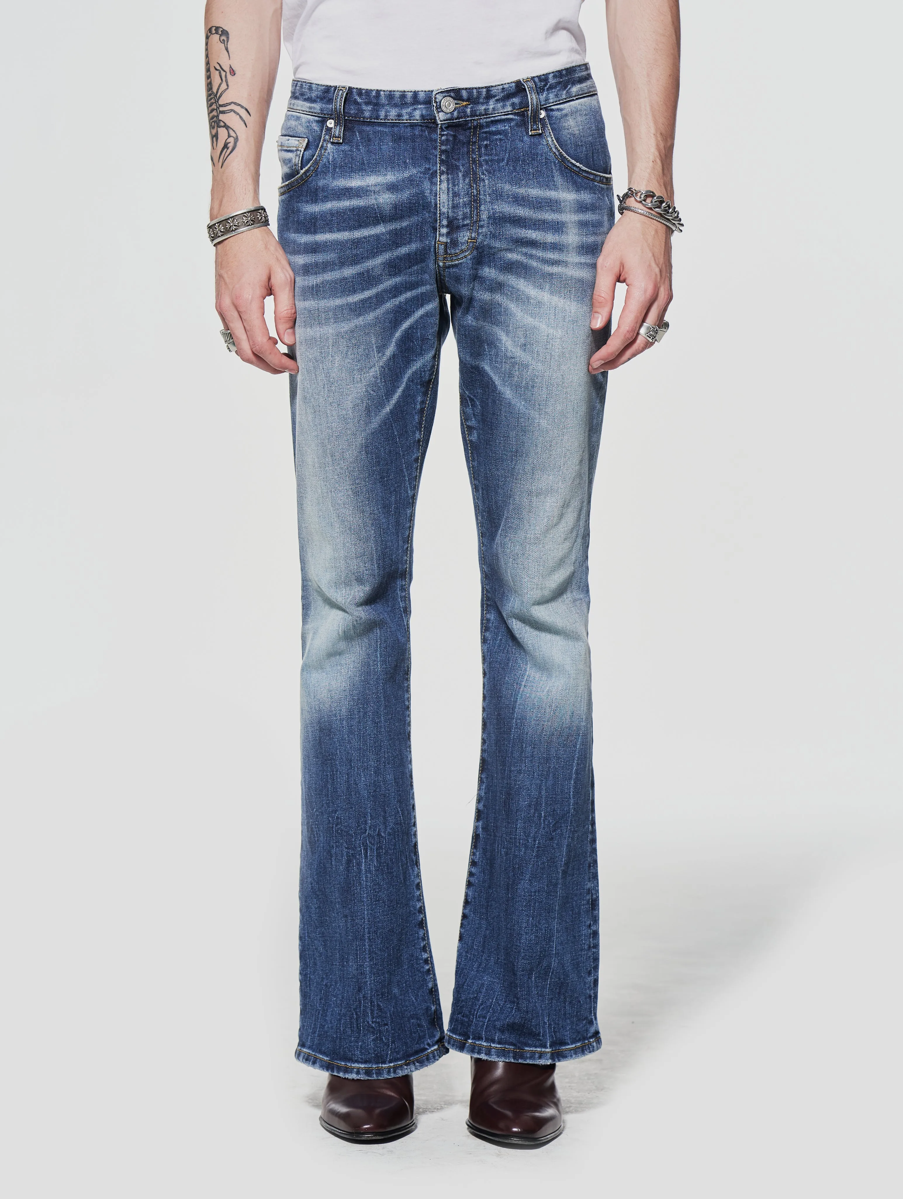 WILFRIED BELL BOTTOM JEANS IN DISTRESSED BLUE - Man