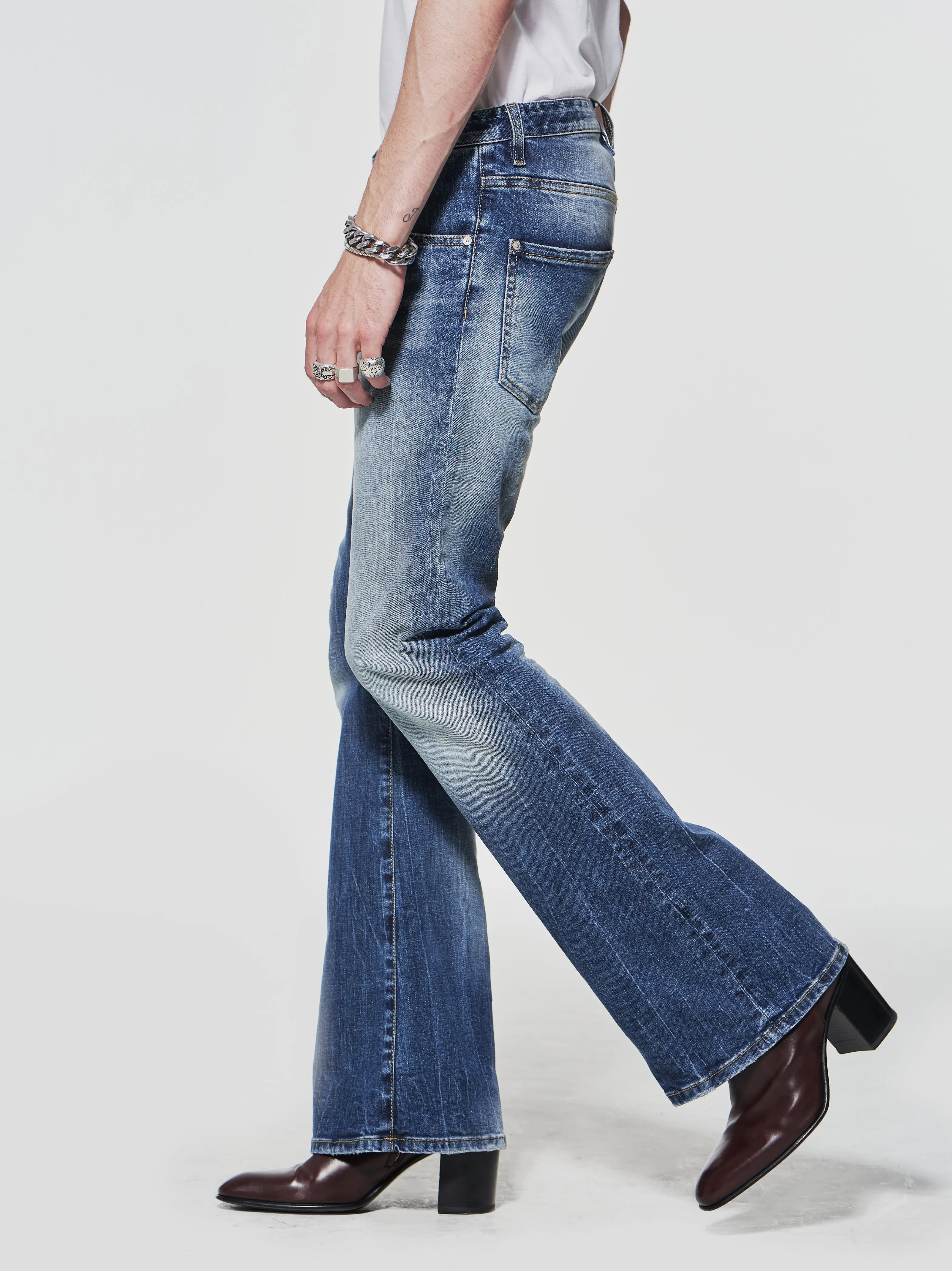 WILFRIED BELL BOTTOM JEANS IN DISTRESSED BLUE - Man