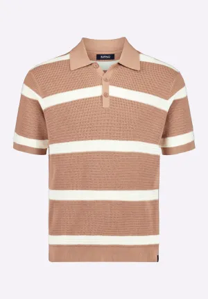 Winder Men's Short-Sleeve Striped Sweater Polo, Woodsmoke Brown - BM24549