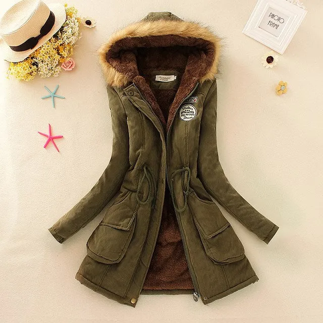 Winter Women Coat 2018 Parka Casual Outwear Military Hooded Coat Woman Clothes Fur Coats female Winter Jacket Women CC001