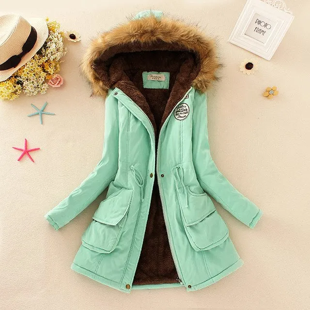 Winter Women Coat 2018 Parka Casual Outwear Military Hooded Coat Woman Clothes Fur Coats female Winter Jacket Women CC001