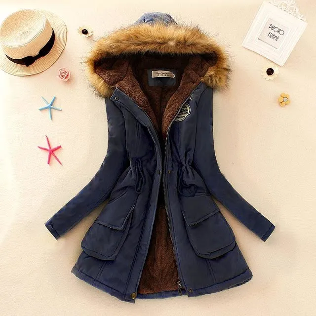 Winter Women Coat 2018 Parka Casual Outwear Military Hooded Coat Woman Clothes Fur Coats female Winter Jacket Women CC001