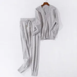 Women sweater suit and setsCasual Knitted Sweaters Pants 2PCS Track Suits Woman Casual Knitted Trousers Jumper Tops Clothing Set