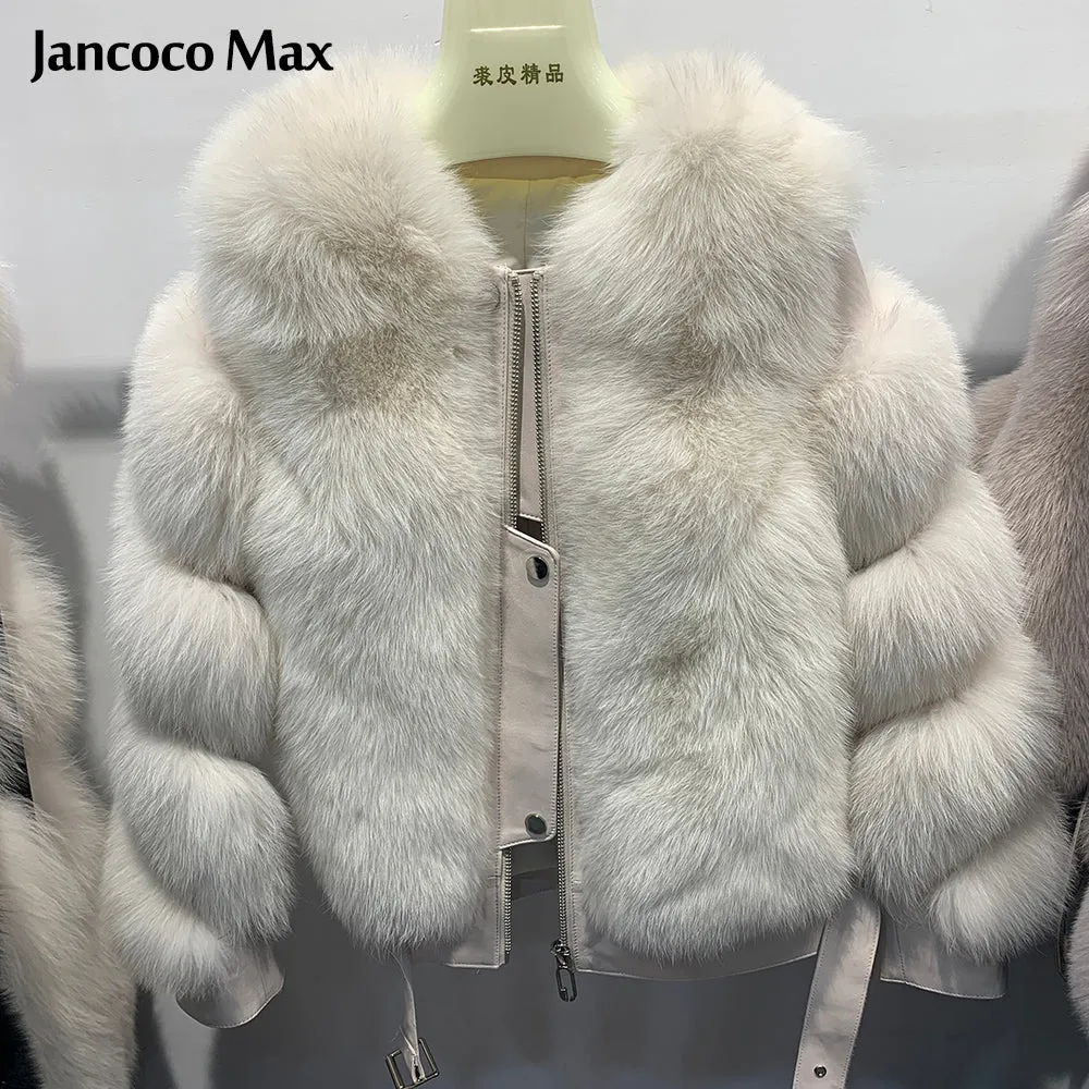 Women Winter Warm Real Fox Fur Coats Sheepskin Leather Jackets